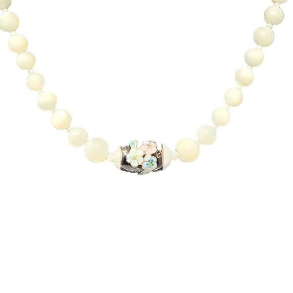 Vintage Cloisonne Tourmaline Princess Necklace White Variegated Barrell Clasp - Picture 10 of 11